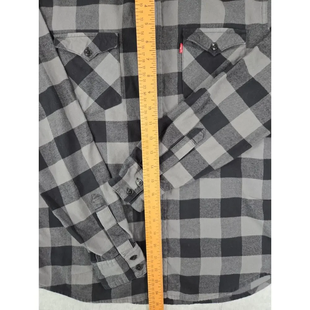 Levi's Men's Plaid Flannel Button Up Shirt Gray Black Buffalo Check Size S Small